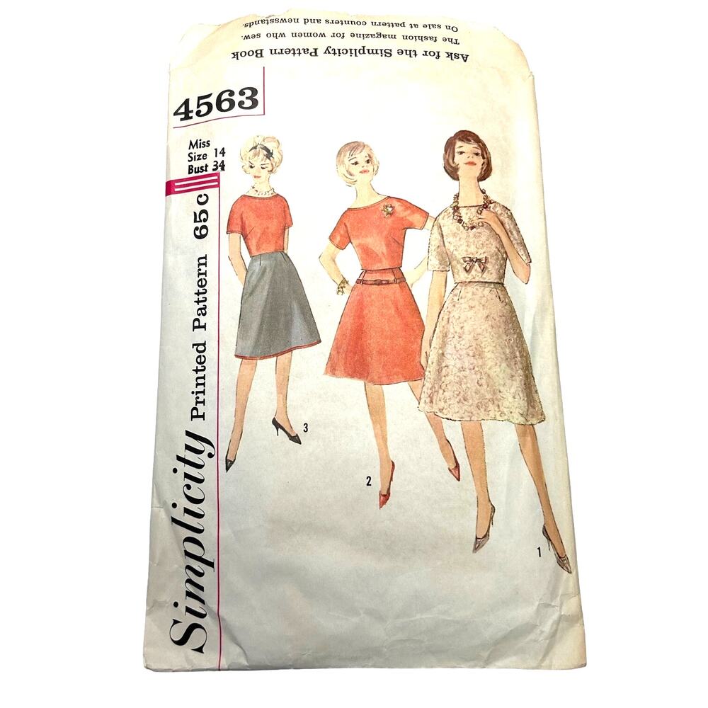 Simplicity Vintage 1960's? Pattern #4563 Junior Misses Top and Skirt Size 14 HTF